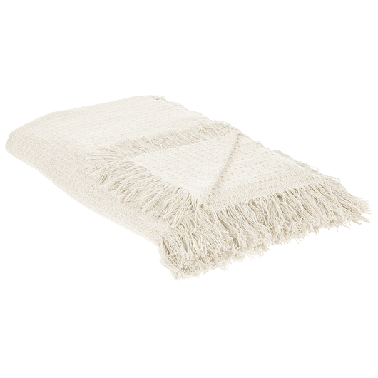 Copriletto bianco sporco in tessuto di cotone 200 x 220 cm con frange Coperta decorativa Biancheria da letto design classico Camera da letto