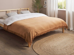 Copriletto marrone in tessuto di cotone 150 x 200 cm con frange Coperta decorativa Biancheria da letto design classico Camera da letto