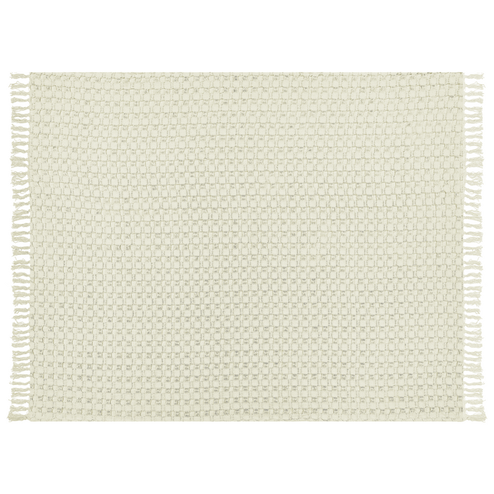 Copriletto in tessuto di cotone bianco sporco 150 x 200 cm con frange Coperta decorativa Biancheria da letto design classico Camera da letto