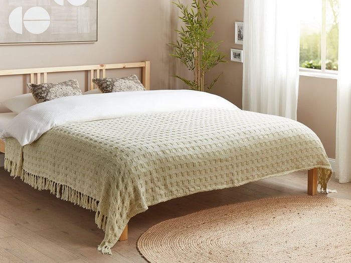 Copriletto in tessuto di cotone bianco sporco 200 x 220 cm con frange Coperta decorativa Biancheria da letto design classico Camera da letto