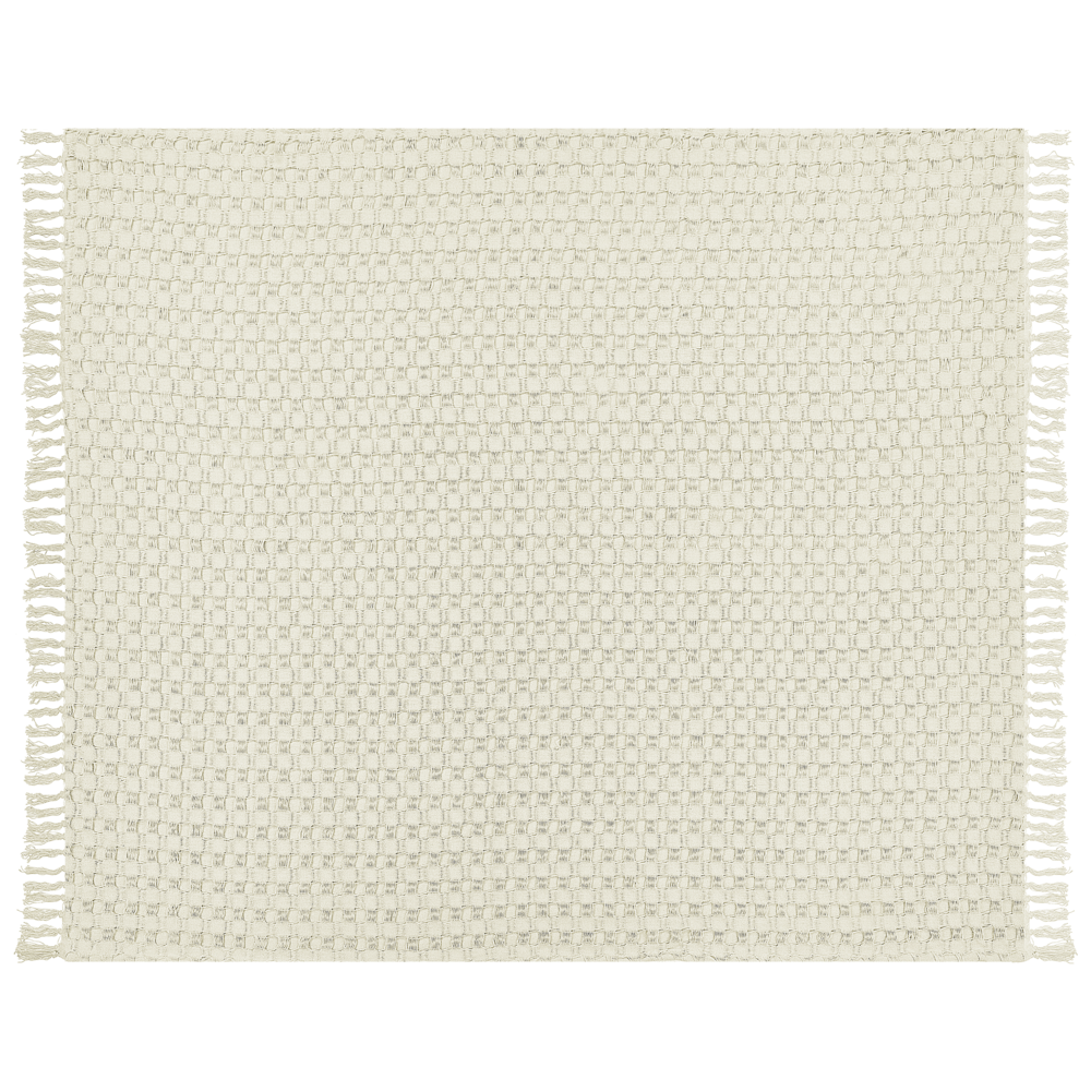 Copriletto in tessuto di cotone bianco sporco 200 x 220 cm con frange Coperta decorativa Biancheria da letto design classico Camera da letto