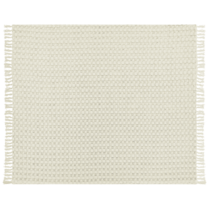 Copriletto in tessuto di cotone bianco sporco 200 x 220 cm con frange Coperta decorativa Biancheria da letto design classico Camera da letto