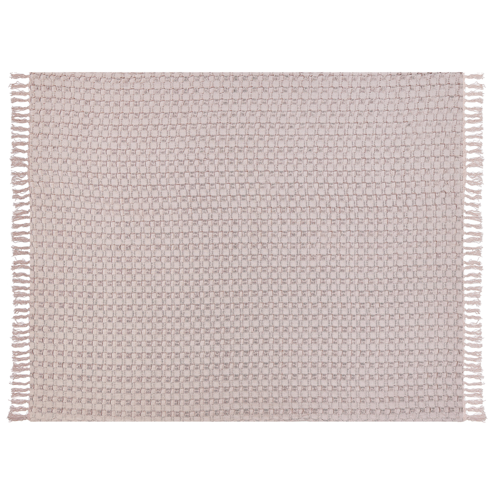 Copriletto in tessuto di cotone rosa chiaro 150 x 200 cm con frange Coperta decorativa Biancheria da letto design classico Camera da letto