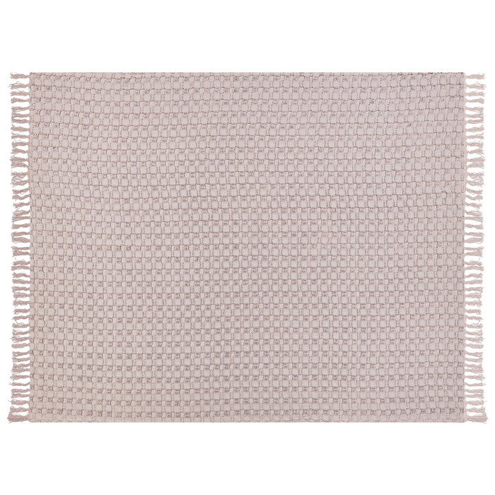 Copriletto in tessuto di cotone rosa chiaro 150 x 200 cm con frange Coperta decorativa Biancheria da letto design classico Camera da letto