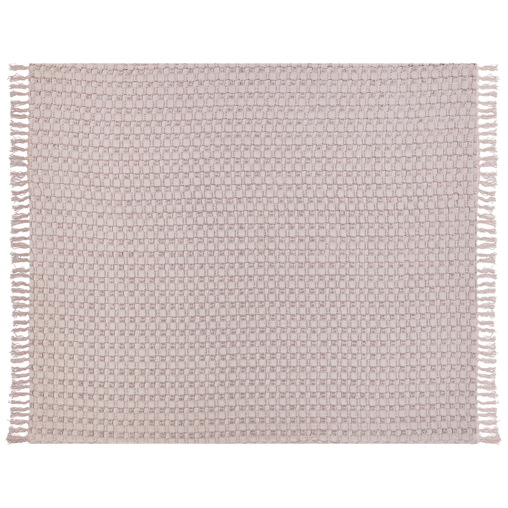 Copriletto in tessuto di cotone rosa chiaro 220 x 240 cm con frange Coperta decorativa Biancheria da letto design classico Camera da letto