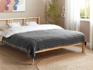 Copriletto in tessuto di cotone grigio scuro 150 x 200 cm con frange Coperta decorativa Biancheria da letto design classico Camera da letto