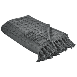 Copriletto in tessuto di cotone grigio scuro 150 x 200 cm con frange Coperta decorativa Biancheria da letto design classico Camera da letto