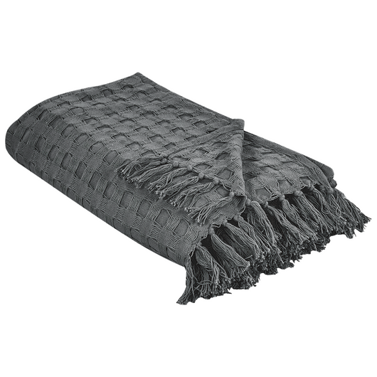 Copriletto in tessuto di cotone grigio scuro 150 x 200 cm con frange Coperta decorativa Biancheria da letto design classico Camera da letto