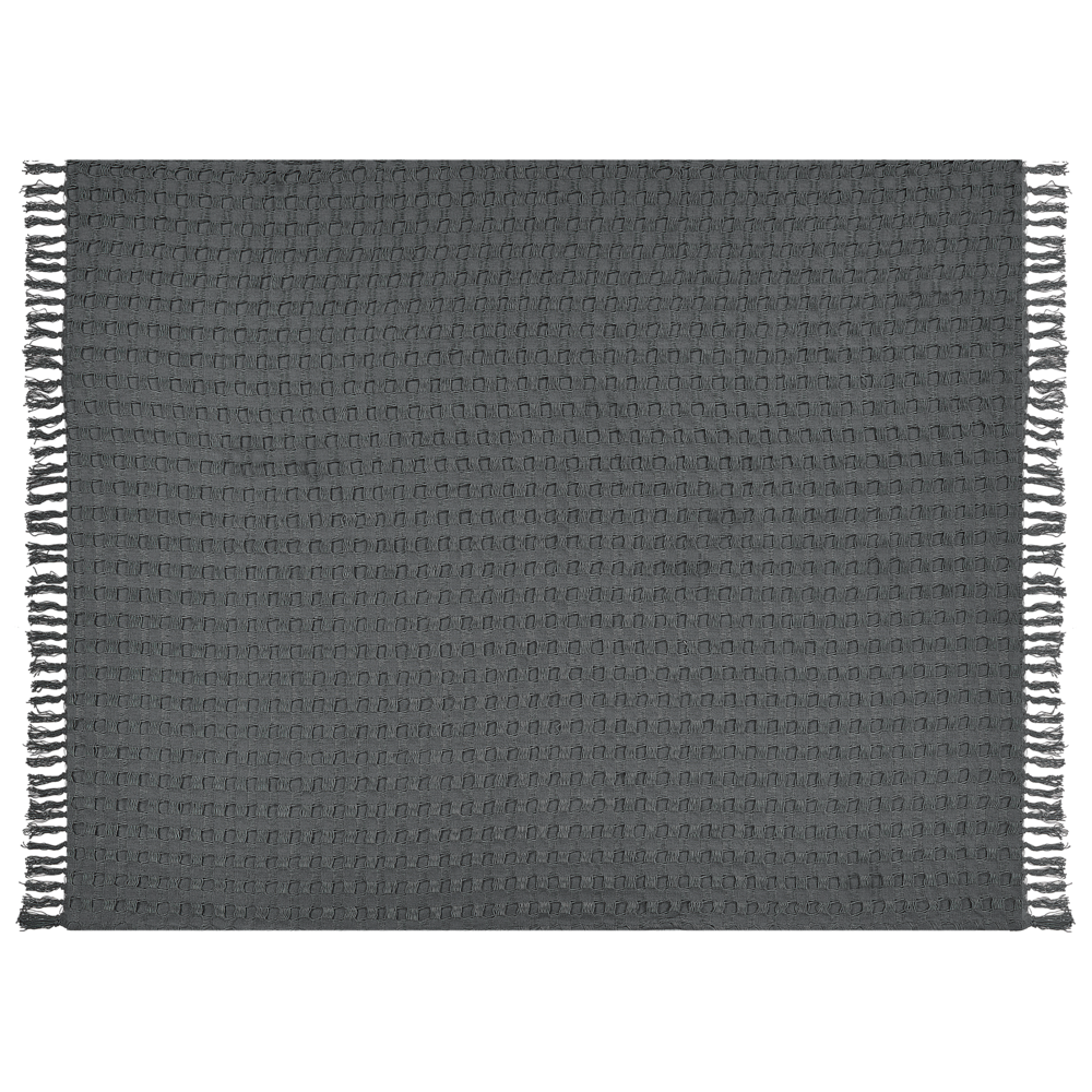 Copriletto in tessuto di cotone grigio scuro 150 x 200 cm con frange Coperta decorativa Biancheria da letto design classico Camera da letto