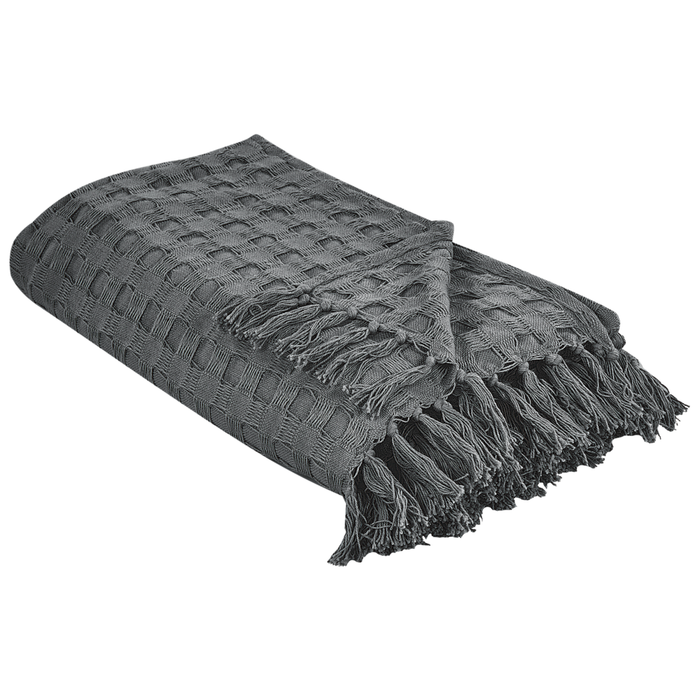 Copriletto in tessuto di cotone grigio scuro 220 x 240 cm con frange Coperta decorativa Biancheria da letto design classico Camera da letto