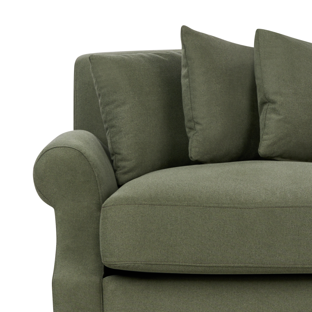 Divano con 6 cuscini Rivestimento in tessuto verde Gambe in legno chiaro 2 posti