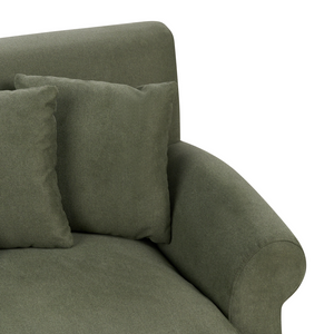 Divano con 6 cuscini Rivestimento in tessuto verde Gambe in legno chiaro 2 posti