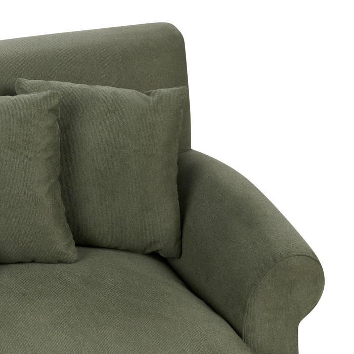 Divano con 6 cuscini Rivestimento in tessuto verde Gambe in legno chiaro 2 posti