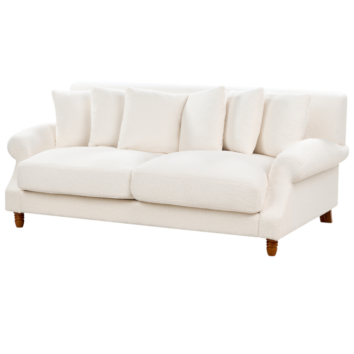 Divano con 6 cuscini Rivestimento in tessuto bianco sporco Gambe in legno chiaro 2 posti