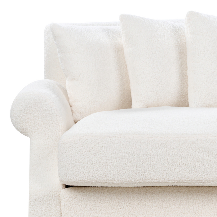 Divano con 6 cuscini Rivestimento in tessuto bianco sporco Gambe in legno chiaro 2 posti