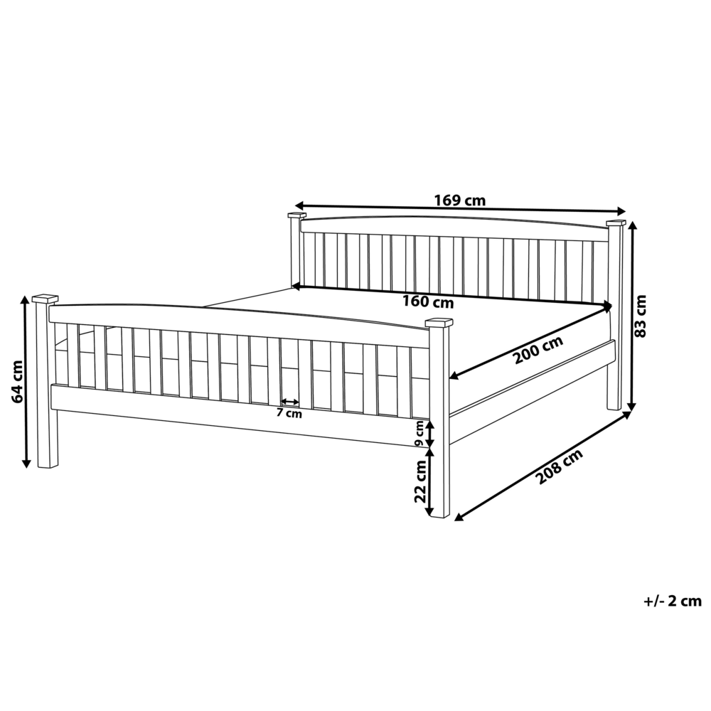 Letto matrimoniale in legno di pino chiaro 160 x 200 cm rete a doghe