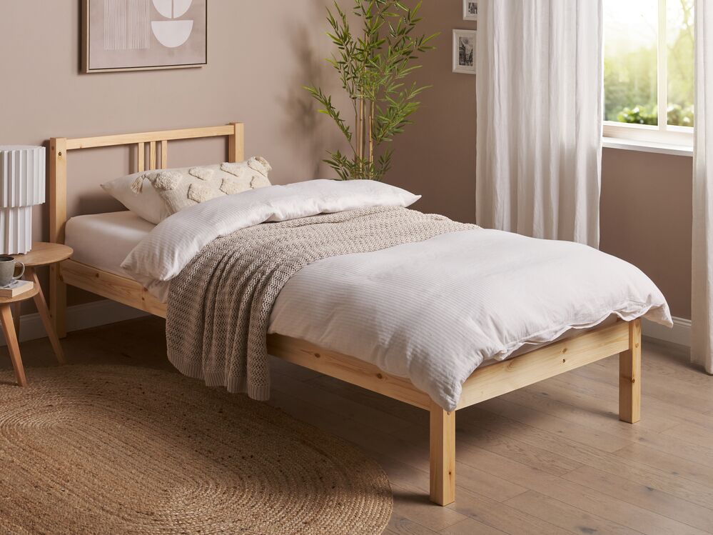 Letto in Legno di pino Chiaro con Rete a Doghe Stile Classico 90 x 200 cm