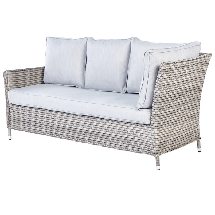 Set di divani da giardino in rattan PE a 9 posti, grigio, con tavolo e pouf cuscini grigi