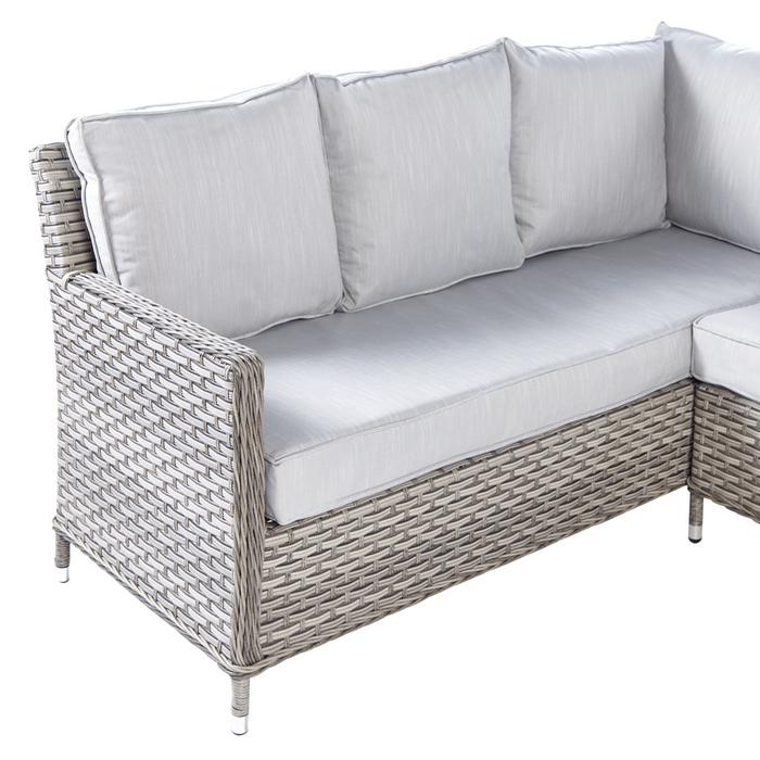 Set di divani da giardino in rattan PE a 9 posti, grigio, con tavolo e pouf cuscini grigi