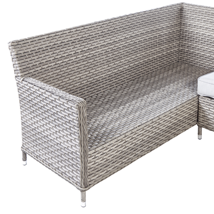 Set di divani da giardino in rattan PE a 9 posti, grigio, con tavolo e pouf cuscini grigi