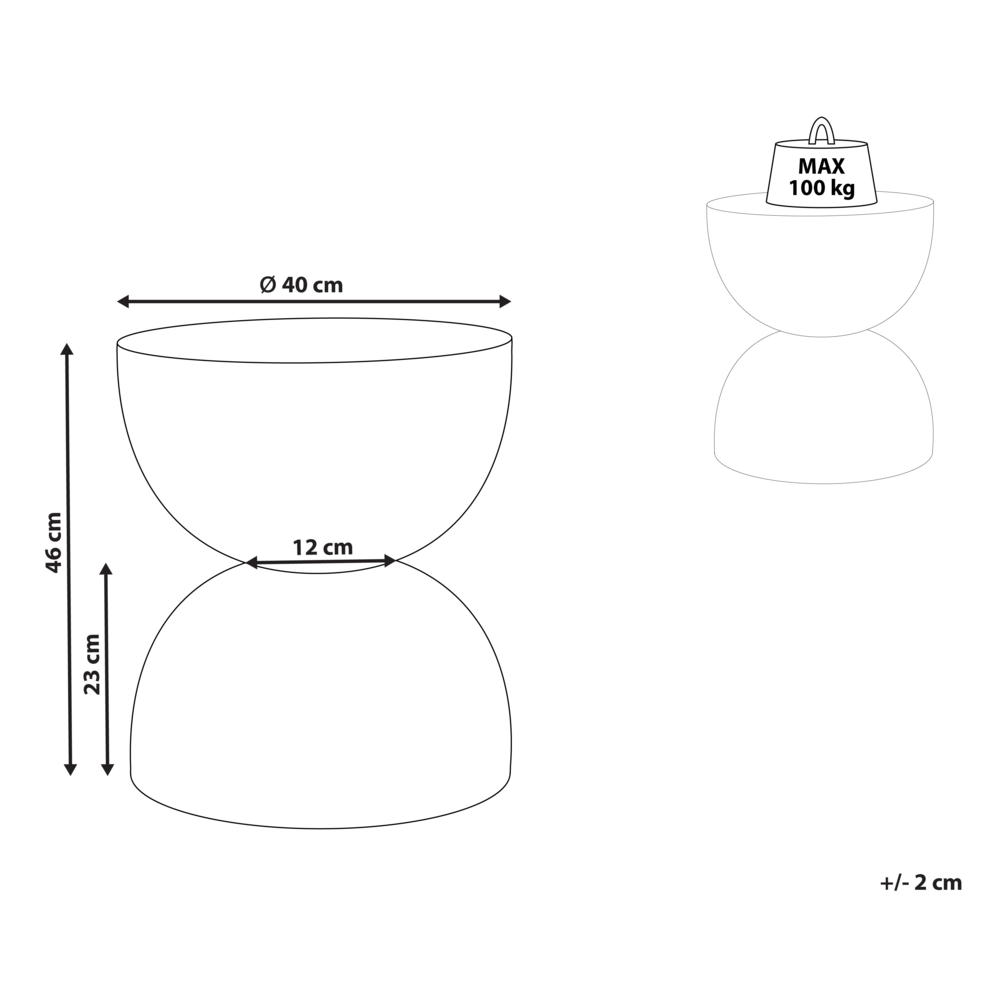 Tavolino d'accento bianco con effetto terrazzo in fibra di vetro MgO con piano rotondo a forma di clessidra resistente alle macchie UV, alla ruggine, all'acqua e al vento, moderno per il soggiorno all'aperto.