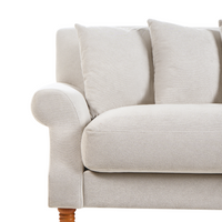 Divano con 6 cuscini Rivestimento in velluto bianco sporco Gambe in legno chiaro 3 posti