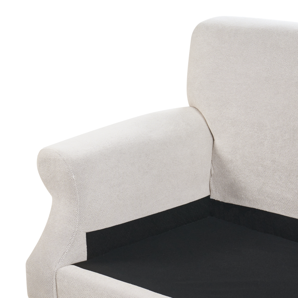 Divano con 6 cuscini Rivestimento in velluto bianco sporco Gambe in legno chiaro 3 posti