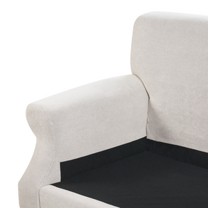 Divano con 6 cuscini Rivestimento in velluto bianco sporco Gambe in legno chiaro 3 posti