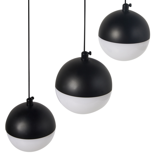 Lampadario con  3 luci LED integrate paralume rotondo metallo verniciato vetro nero stile moderno