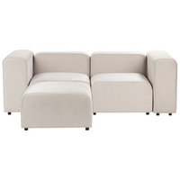 Divano componibile a 2 posti con pouf rivestito con velluto beige stile moderno