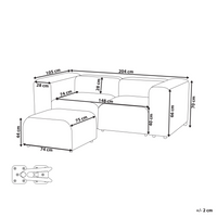 Divano componibile a 2 posti con pouf rivestito con velluto beige stile moderno