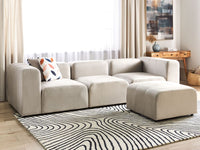 Divano componibile a 3 posti con pouf rivestito con velluto beige stile moderno