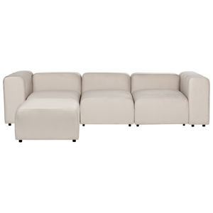 Divano componibile a 3 posti con pouf rivestito con velluto beige stile moderno