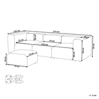 Divano componibile a 3 posti con pouf rivestito con velluto beige stile moderno