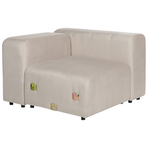 Divano componibile a 3 posti con pouf rivestito con velluto beige stile moderno