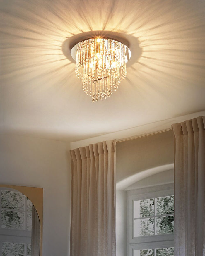 Lampadario in metallo argentato ⌀ 35 cm Cristalli di vetro Finitura cromata Illuminazione Glam