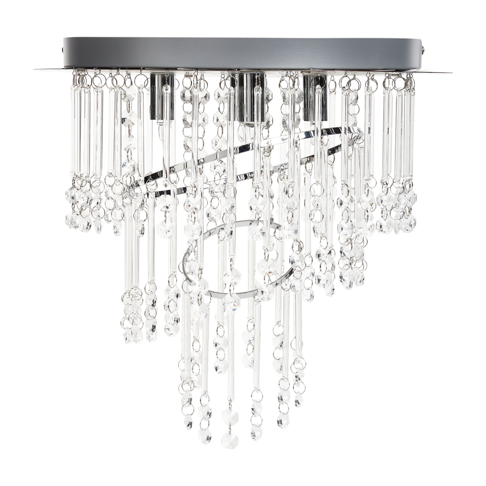 Lampadario in metallo argentato ⌀ 35 cm Cristalli di vetro Finitura cromata Illuminazione Glam