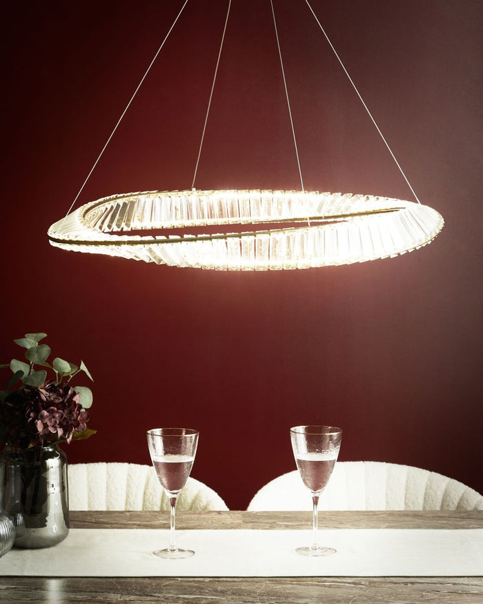 Lampadario Lampada a sospensione in ferro dorato con cristalli Illuminazione a LED Stile Glamour