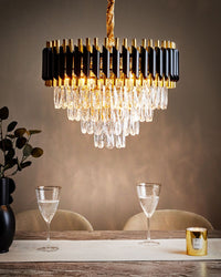 Lampadario Lampada a sospensione in ferro nero e oro con cristalli Illuminazione Glamour