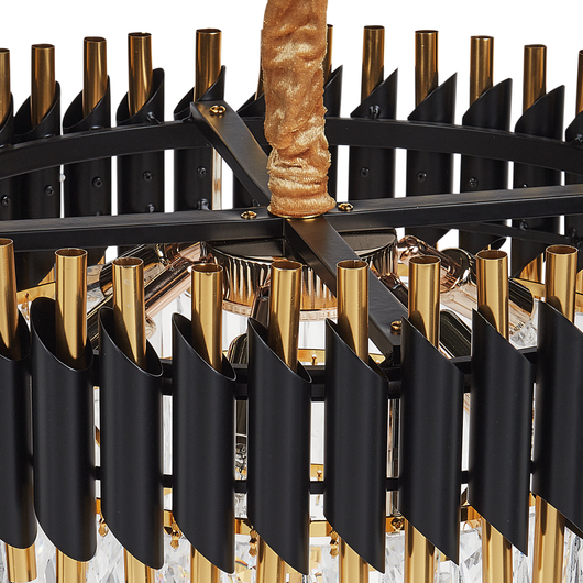 Lampadario Lampada a sospensione in ferro nero e oro con cristalli Illuminazione Glamour