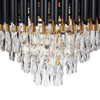 Lampadario Lampada a sospensione in ferro nero e oro con cristalli Illuminazione Glamour