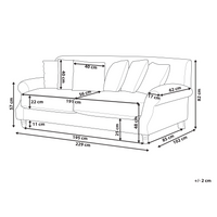 Divano con 6 cuscini Rivestimento in velluto bianco sporco Gambe in legno chiaro 3 posti