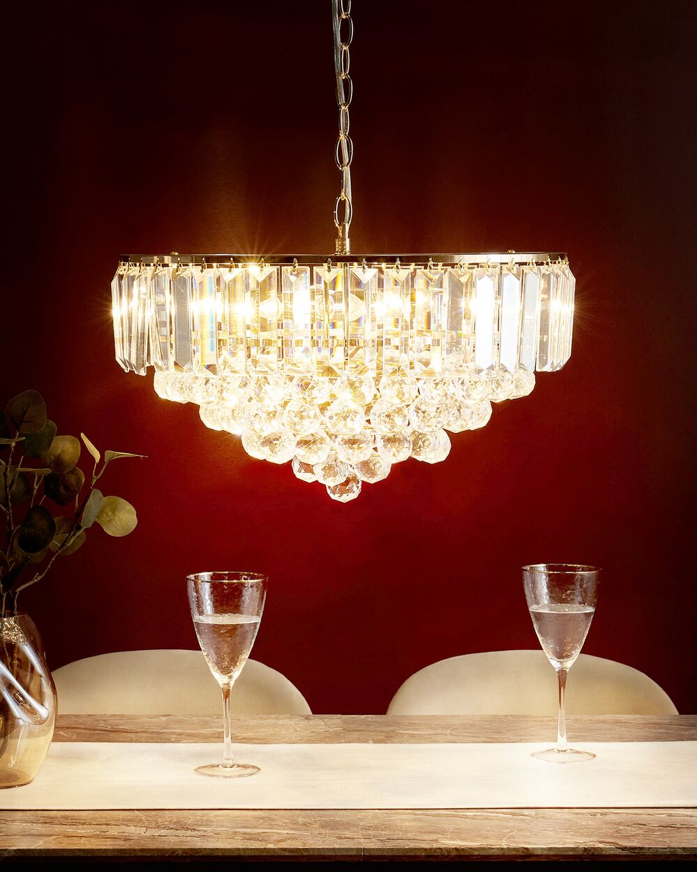 Lampadario in metallo dorato ⌀ 49 cm Lampada a sospensione Cristalli Stile Glamour