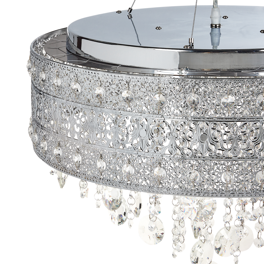 Lampadario in ferro argentato con finitura cromata Lampada a sospensione con cristalli Illuminazione in stile glamour