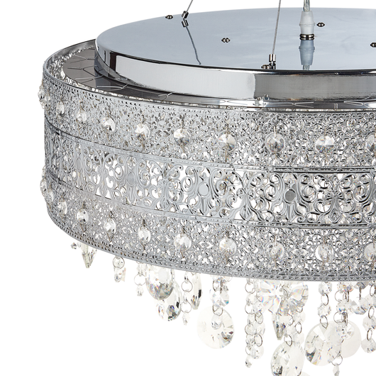 Lampadario in ferro argentato con finitura cromata Lampada a sospensione con cristalli Illuminazione in stile glamour