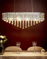 Lampadario in ferro argentato finitura cromo con cristalli illuminazione soggiorno sala da pranzo