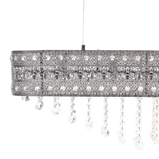 Lampadario in ferro argentato finitura cromo con cristalli illuminazione soggiorno sala da pranzo