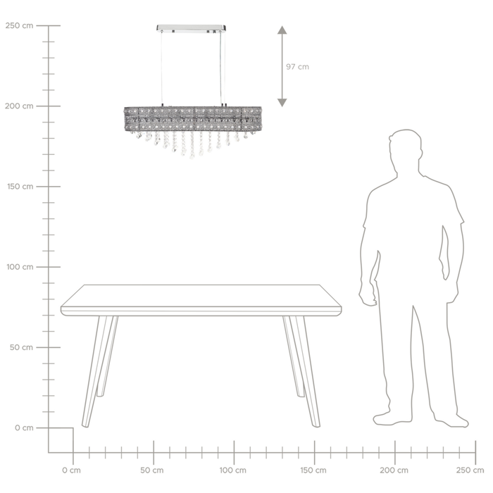 Lampadario in ferro argentato finitura cromo con cristalli illuminazione soggiorno sala da pranzo