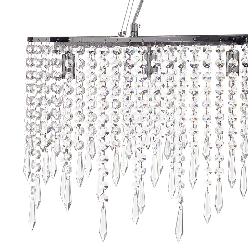 Lampadario in ferro argentato finitura cromo con cristalli illuminazione soggiorno sala da pranzo stile glamour