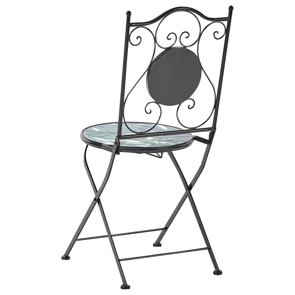 Set bistrot da giardino in metallo nero con motivo a mosaico verde e struttura in ferro stile vintage